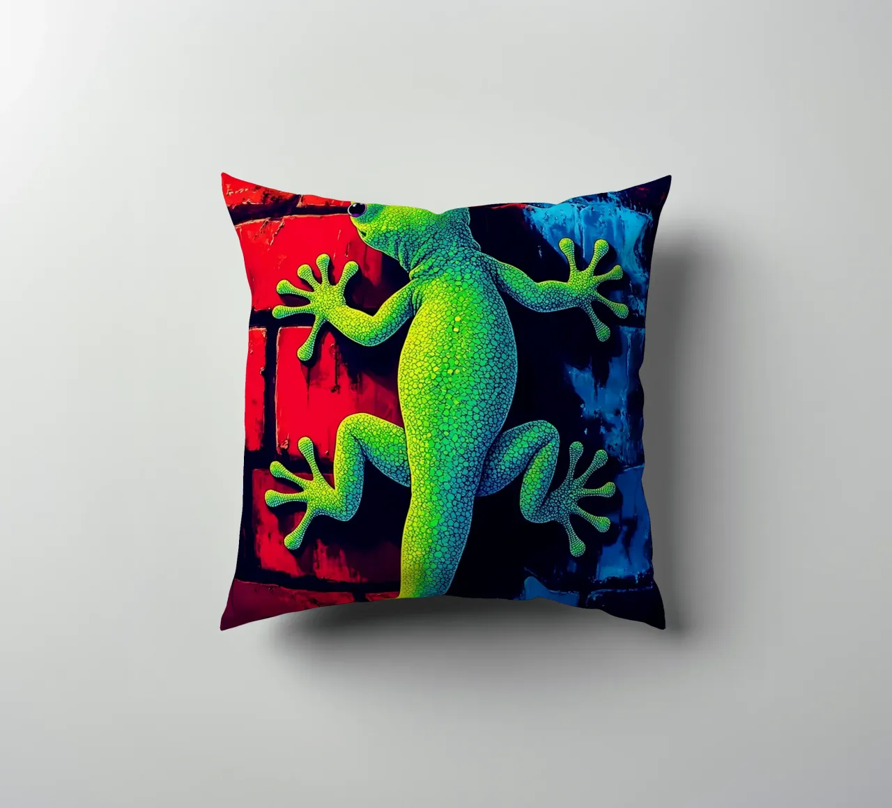 Geco sul muro - Pop Art cuscino da ColorCrash Gallery