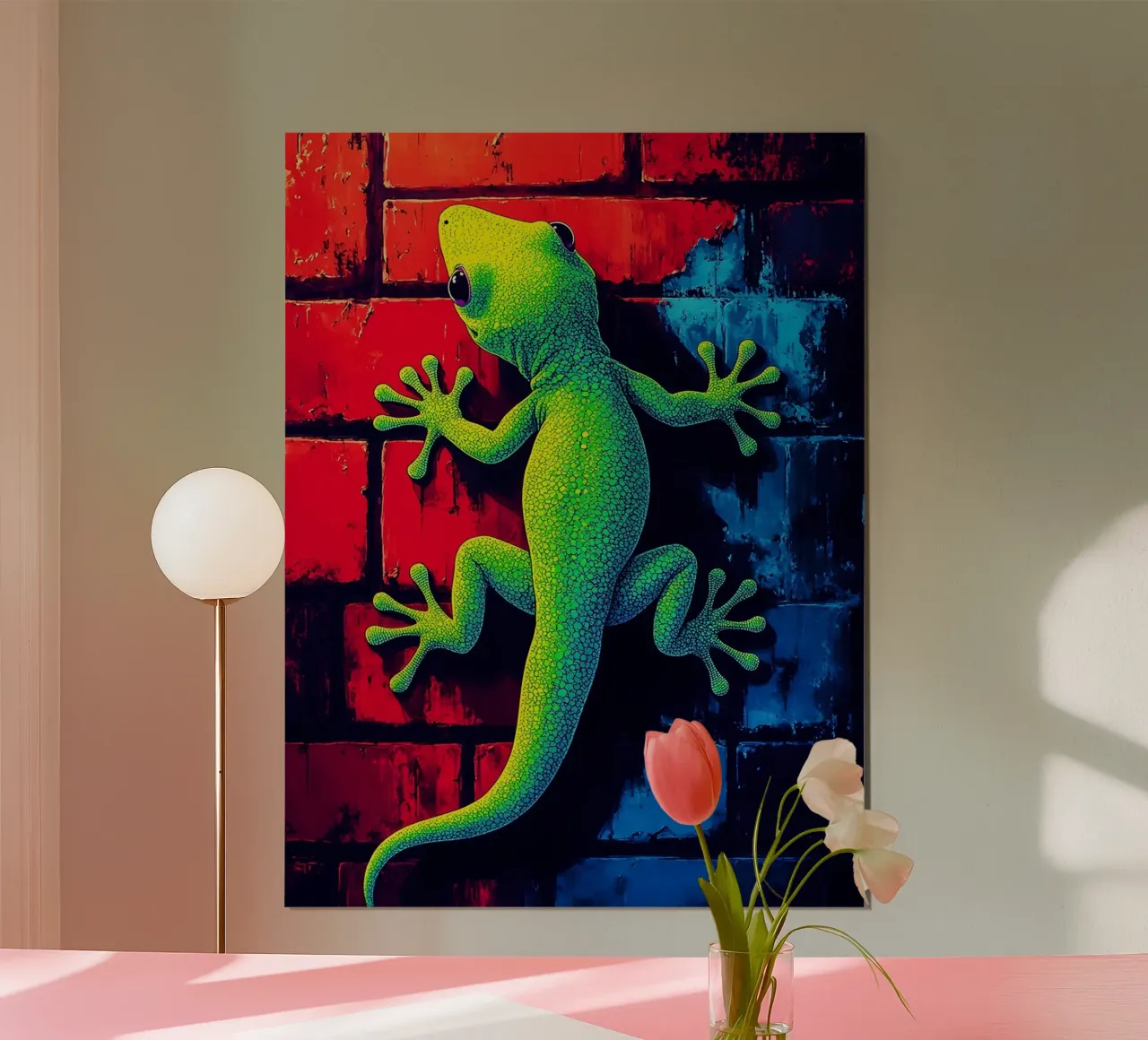 Gecko an der Wand - Pop Art Hahnemühle von ColorCrash Gallery