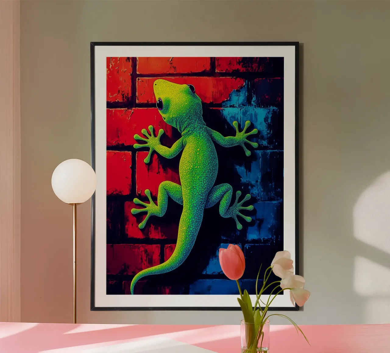 Gecko an der Wand - Pop Art Hahnemühle von ColorCrash Gallery