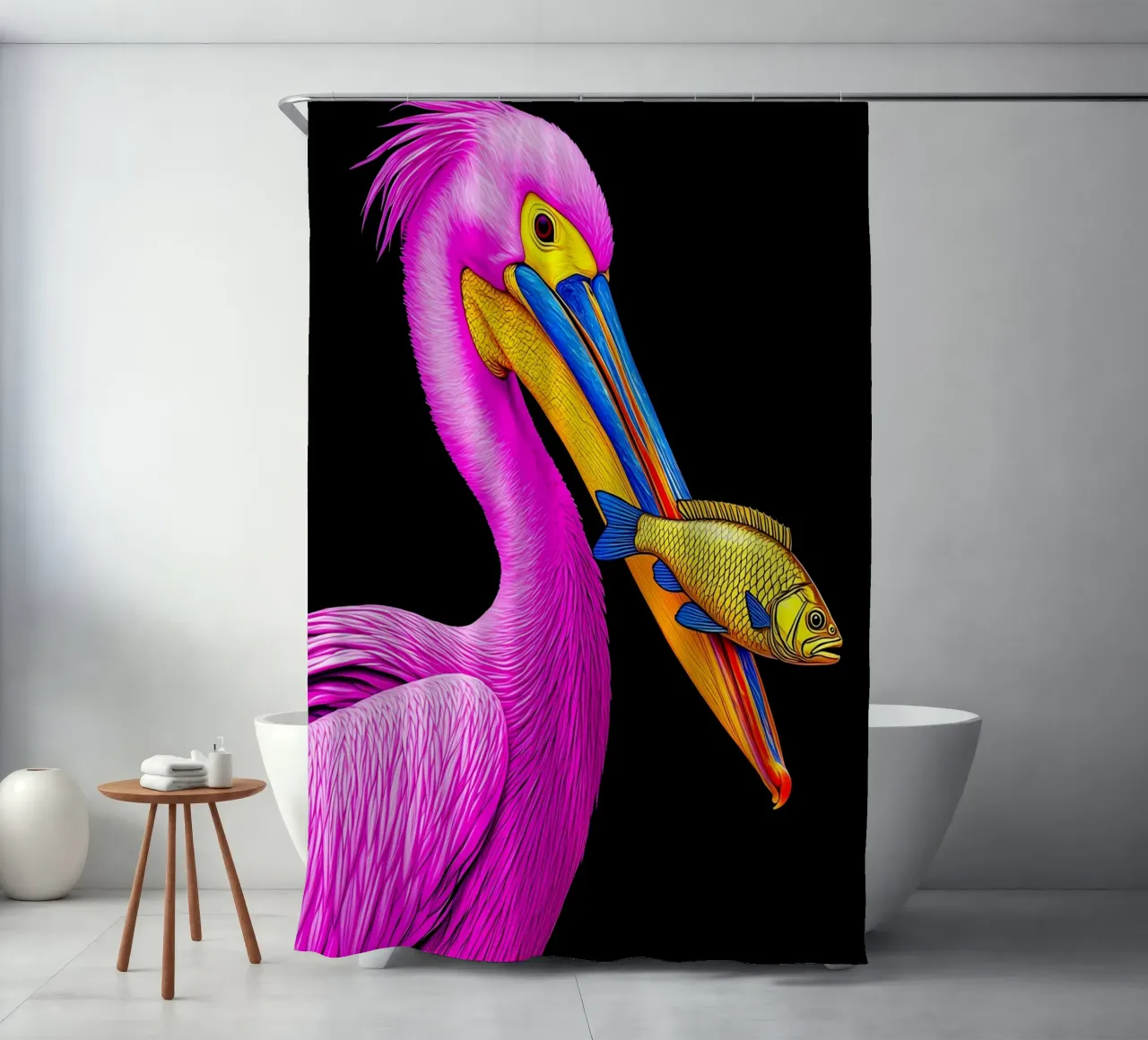 Pellicano e pesce - Pop Art tenda da doccia da ColorCrash Gallery