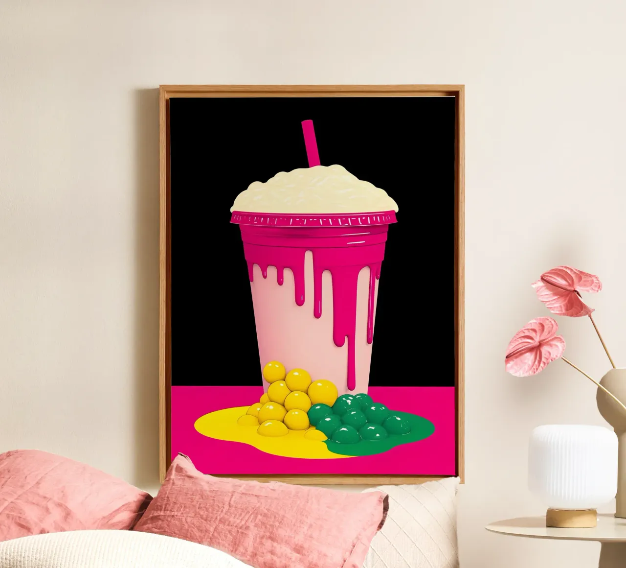 Bubbelthee - Pop-art canvas met Baklijst van ColorCrash Gallery