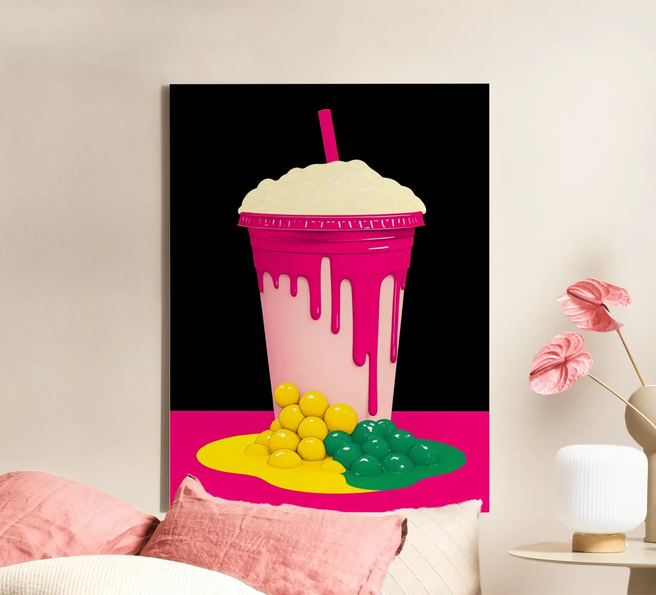 Bubbelthee - Pop-art canvas met Baklijst van ColorCrash Gallery