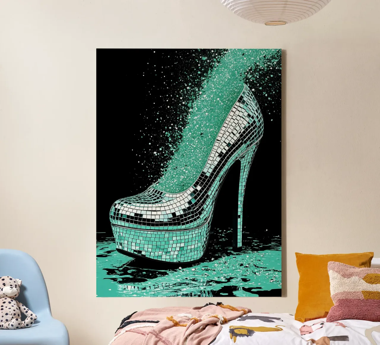 Disco Heel Shattering - Pop Art tela con Cornice a cassetta da ColorCrash Gallery