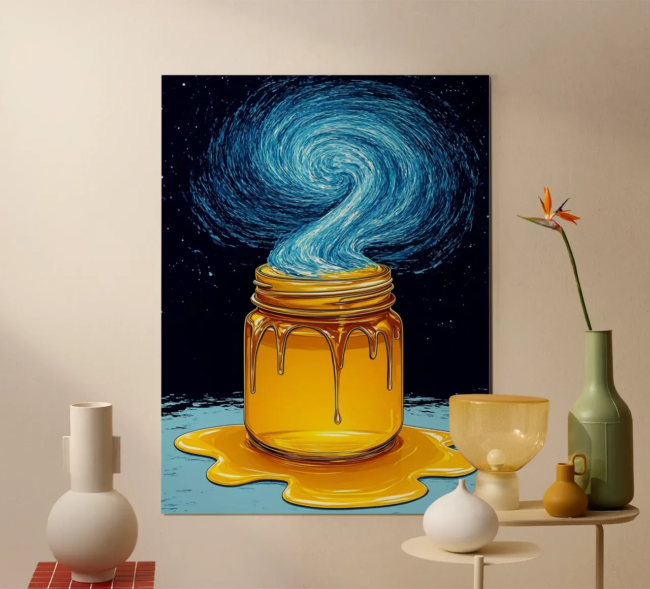 Vaso di miele - Pop Art poster con telaio in legno da ColorCrash Gallery