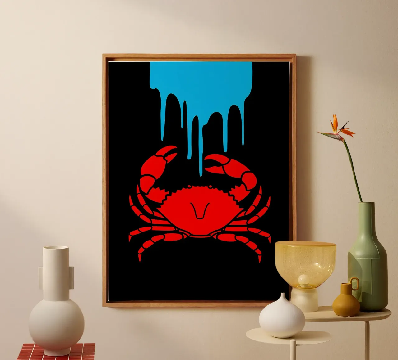 Crab Dripping- Pop Art canvas with Floater frame by ColorCrash Gallery