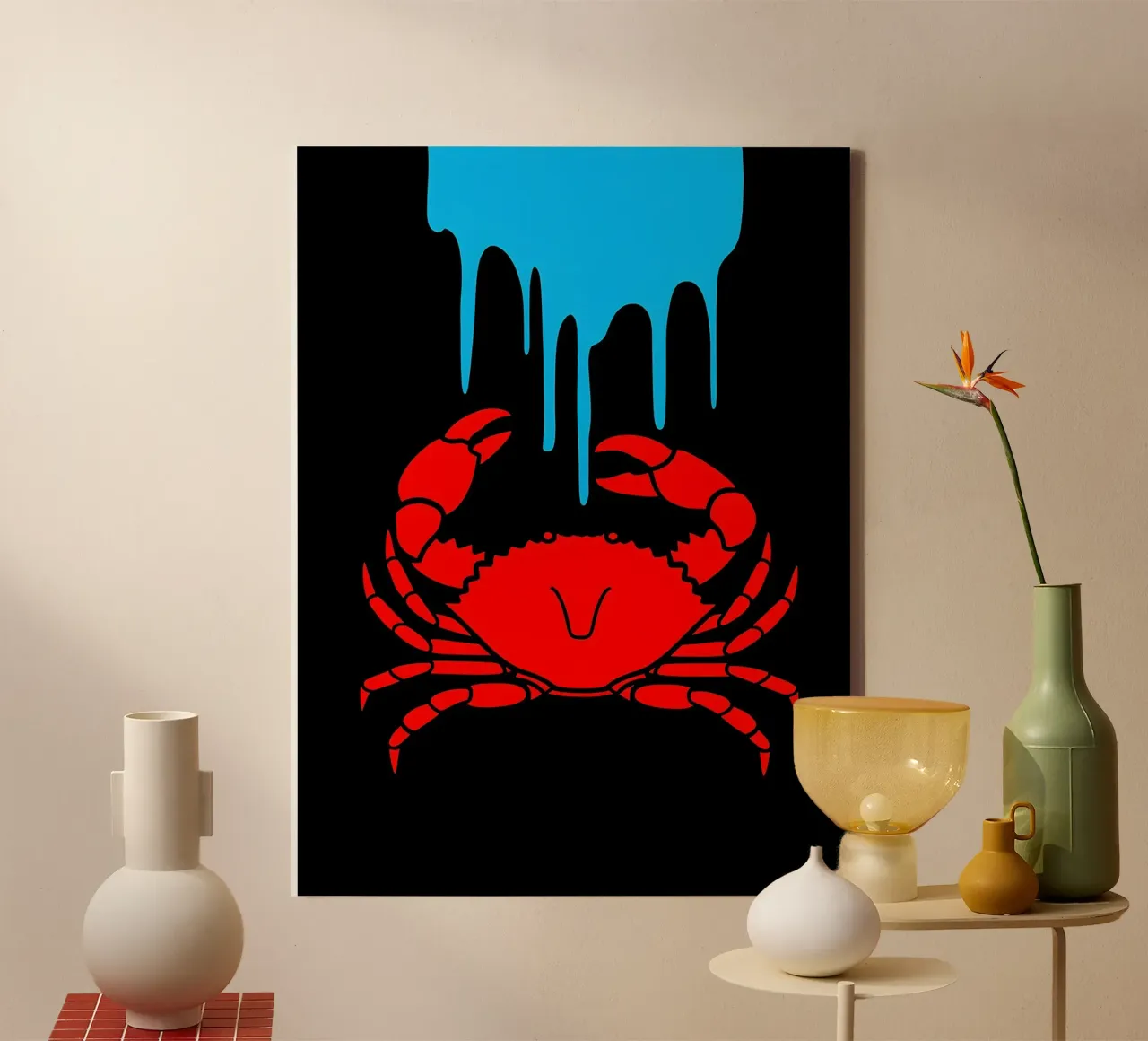 Crab Dripping- Pop Art canvas with Floater frame by ColorCrash Gallery