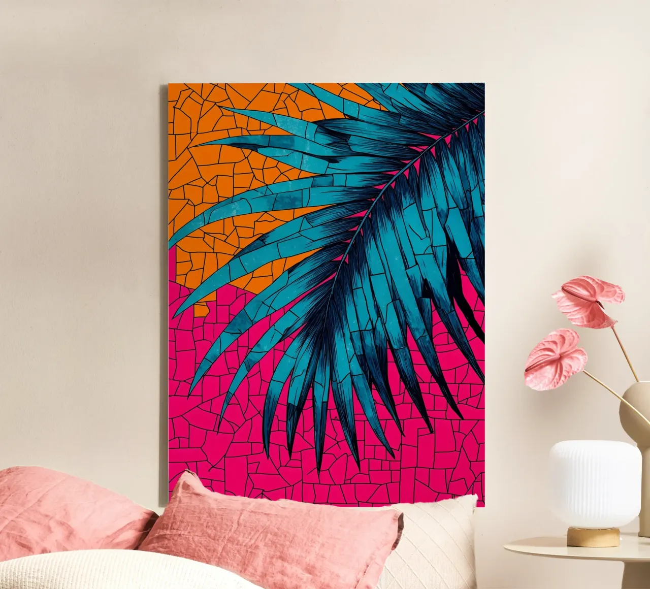 Palm Leaf- Pop Art canvas with Floater frame by ColorCrash Gallery