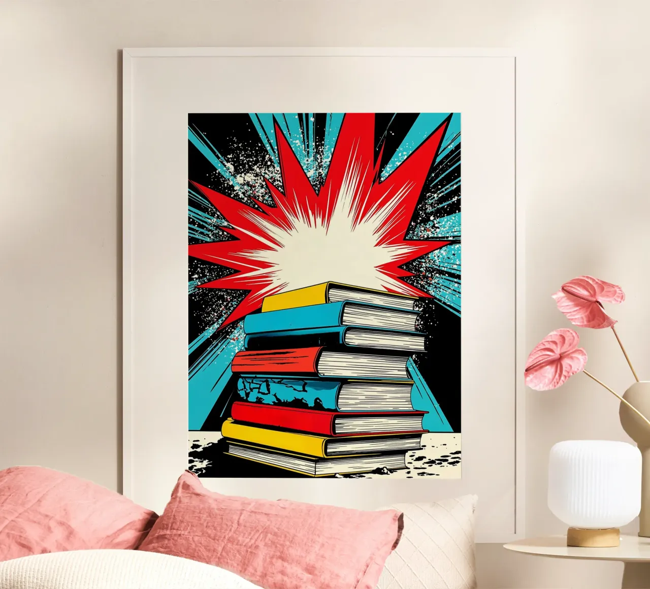 Pila di libri - Pop Art poster con telaio in legno da ColorCrash Gallery