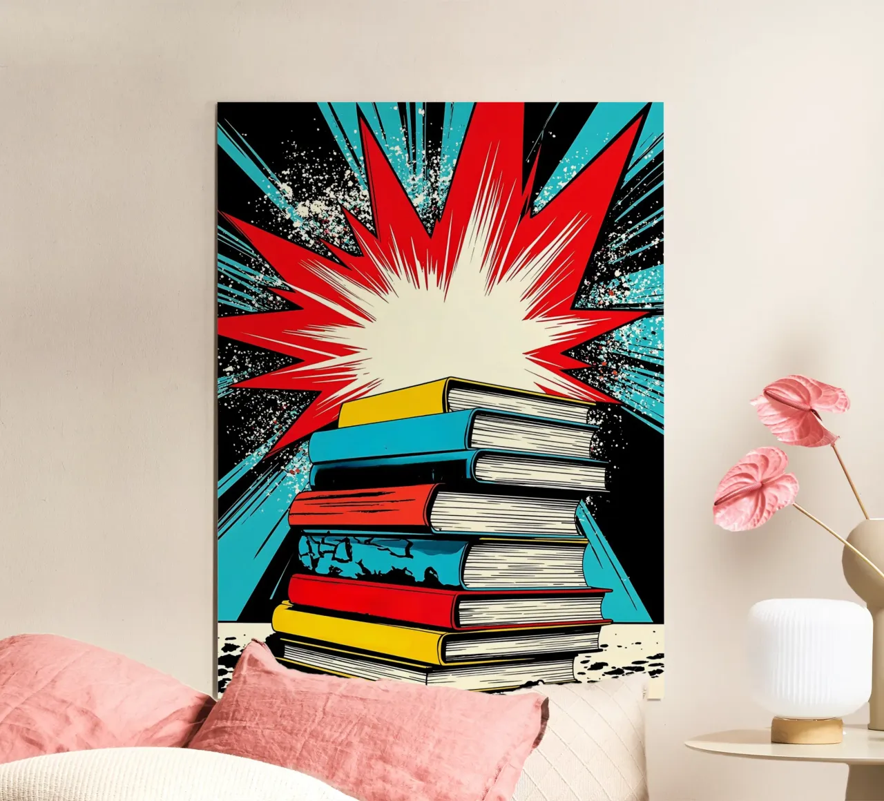 Pila di libri - Pop Art poster con telaio in legno da ColorCrash Gallery