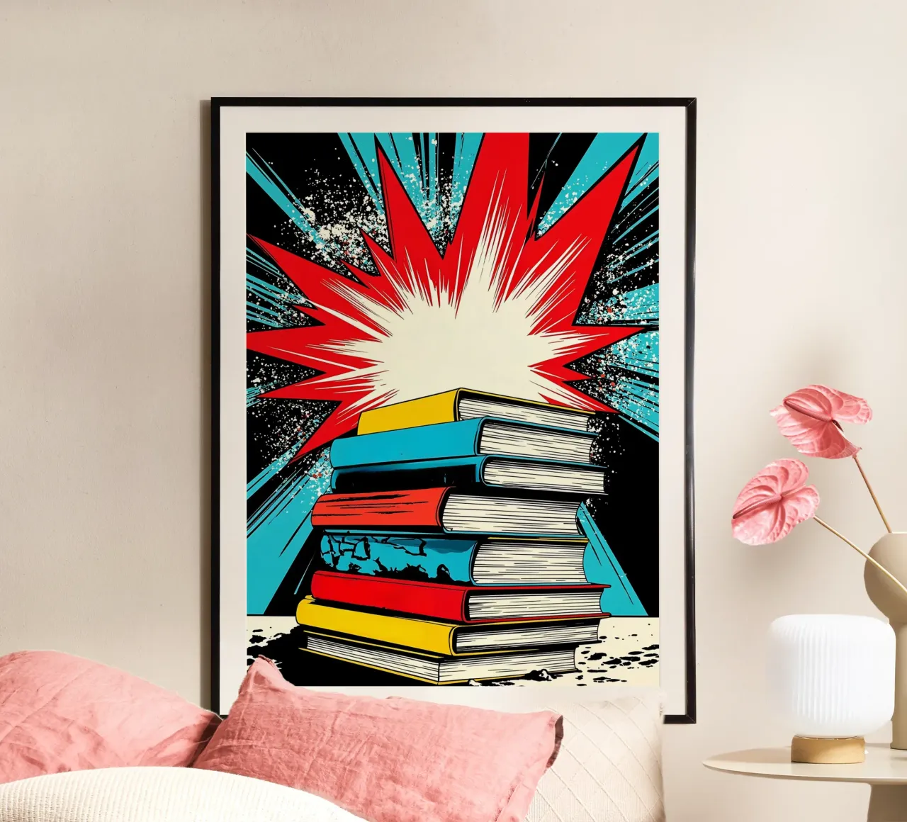 Pila di libri - Pop Art poster con telaio in legno da ColorCrash Gallery
