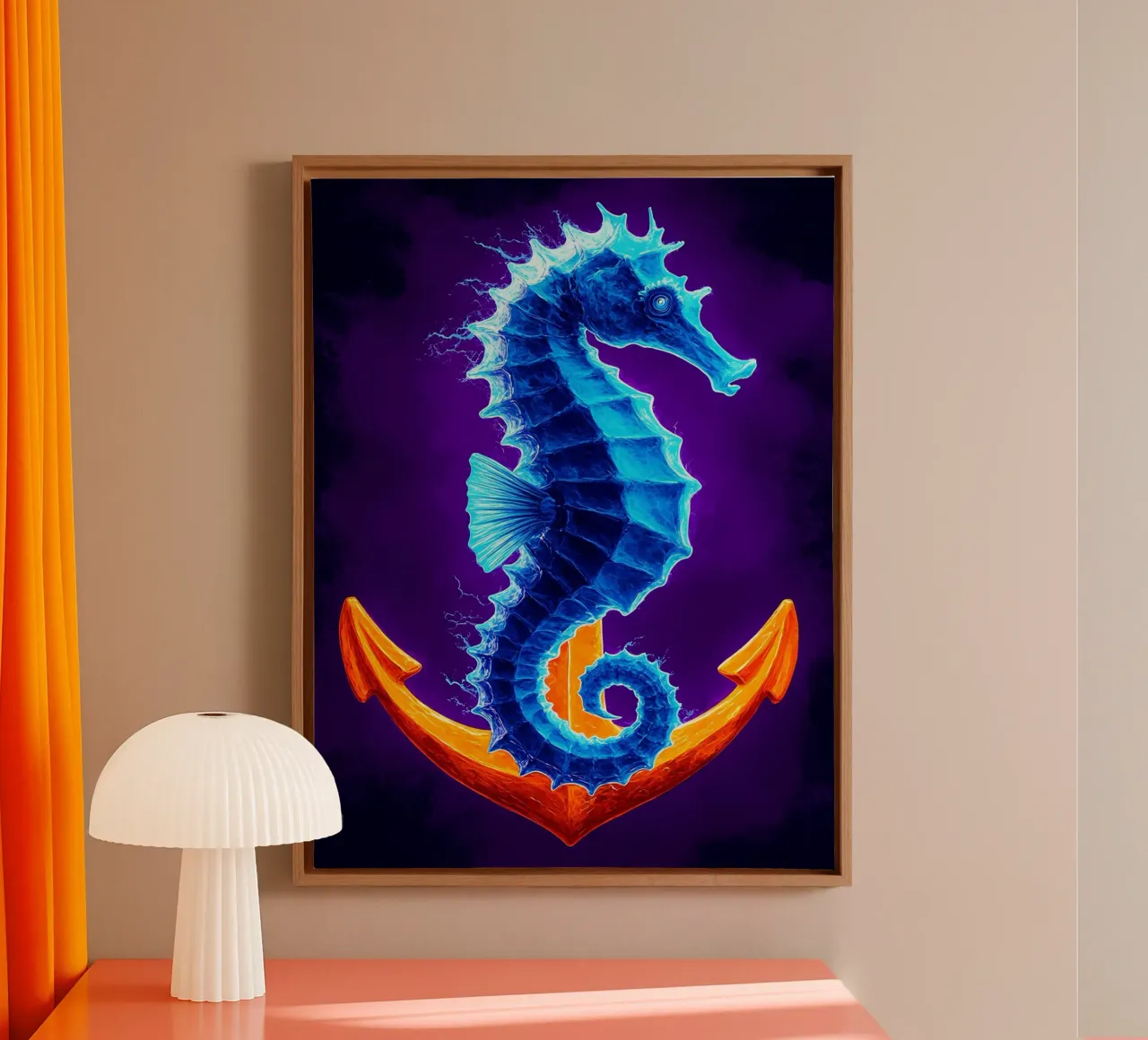 Zeepaard op anker - Pop Art canvas met Baklijst van ColorCrash Gallery