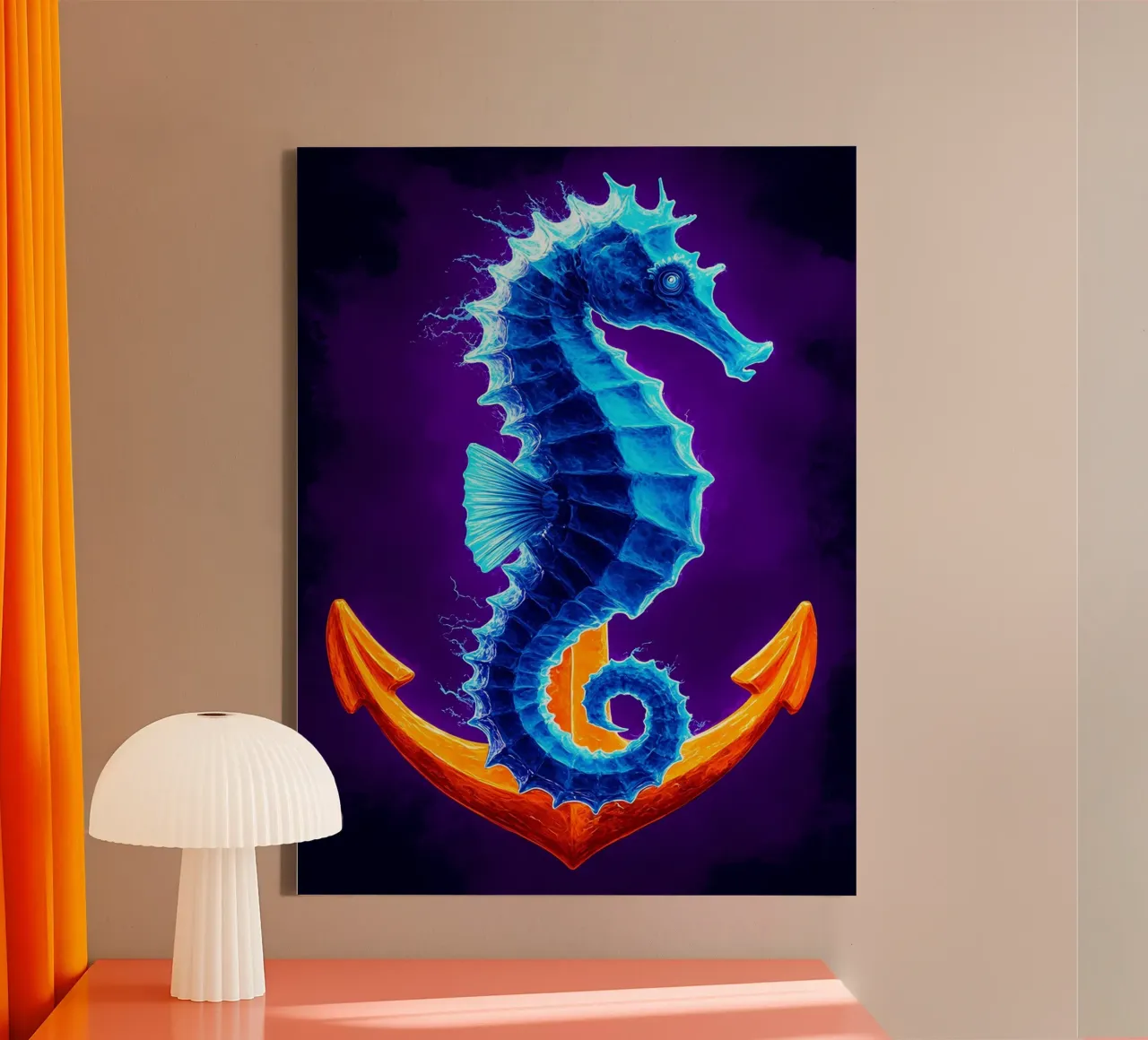 Zeepaard op anker - Pop Art canvas met Baklijst van ColorCrash Gallery