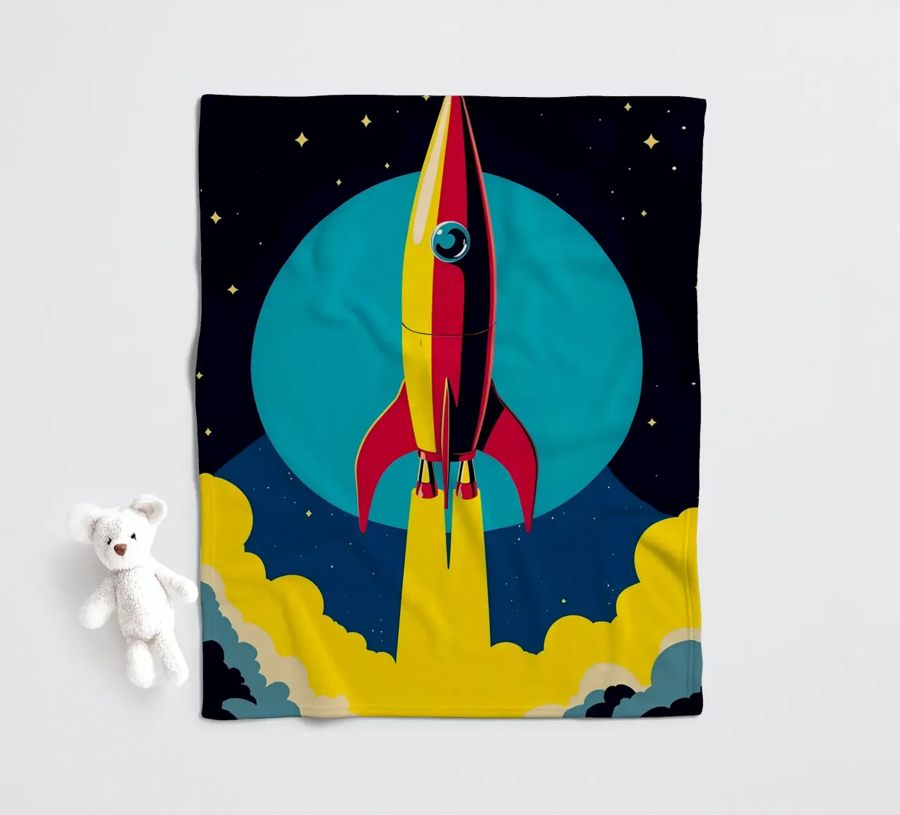 Space Rocket - Pop Art fleece blanket by ColorCrash Gallery