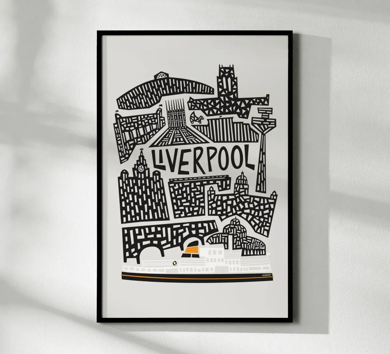 Paesaggio urbano di Liverpool poster con telaio in plastica da Fox & Velvet