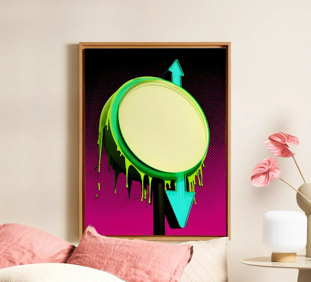 Up And Down Schild - Pop Art Leinwand mit Schattenfugenrahmen von ColorCrash Gallery