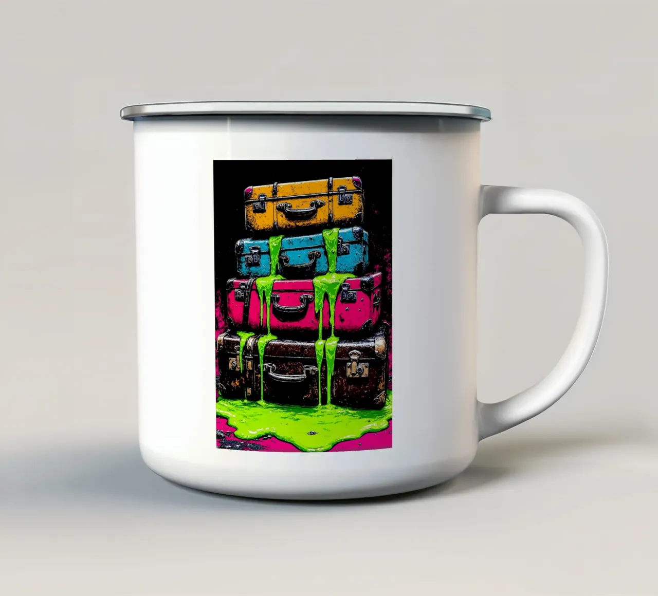 Valigie che si sciolgono - Pop Art tazza in smalto da ColorCrash Gallery