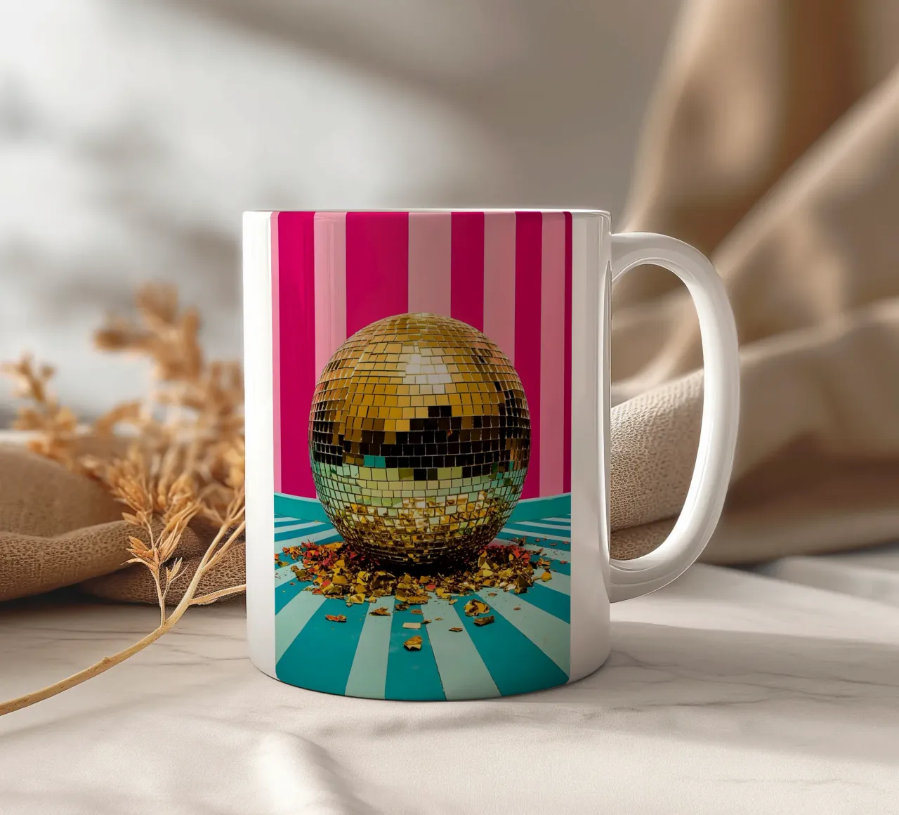 Golden Disco Ball - Pop Art ceramic mug by ColorCrash Gallery