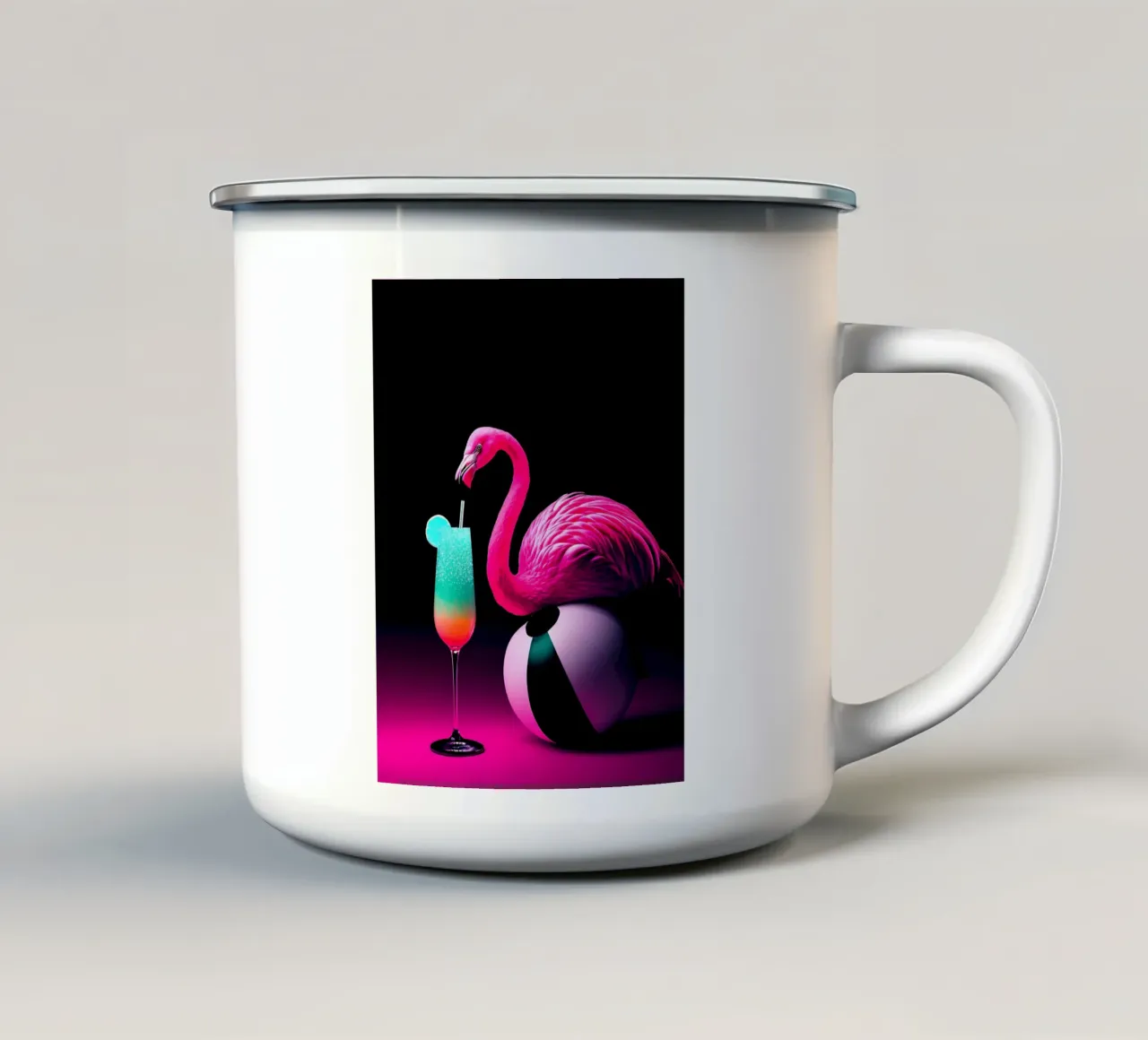 Fenicottero su pallone da spiaggia - Pop Art tazza in smalto da ColorCrash Gallery