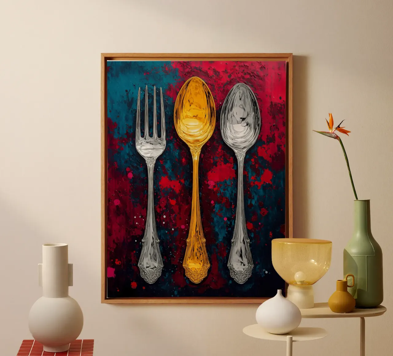 Forchetta e cucchiaio - Pop Art tela con Cornice a cassetta da ColorCrash Gallery