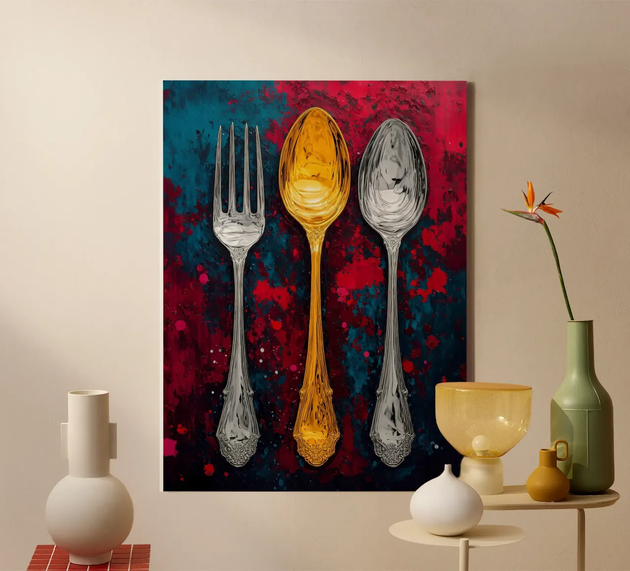 Forchetta e cucchiaio - Pop Art tela con Cornice a cassetta da ColorCrash Gallery