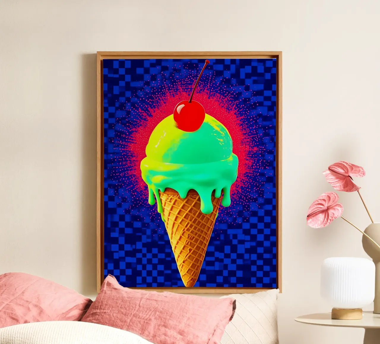 Ice Cream Cone - Pop Art canvas with Floater frame by ColorCrash Gallery