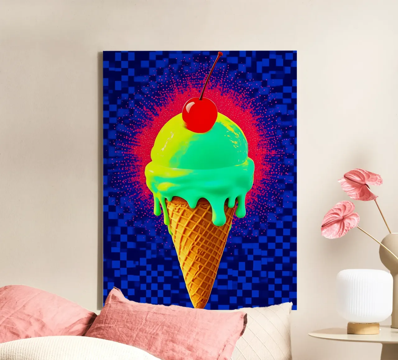 Ice Cream Cone - Pop Art canvas with Floater frame by ColorCrash Gallery
