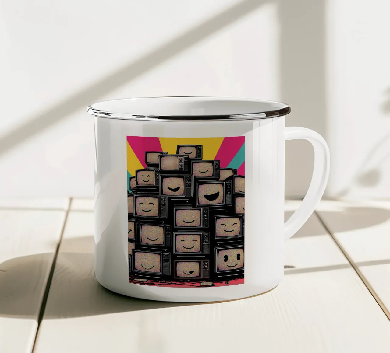 Pila di vecchi televisori - Pop Art tazza in smalto da ColorCrash Gallery