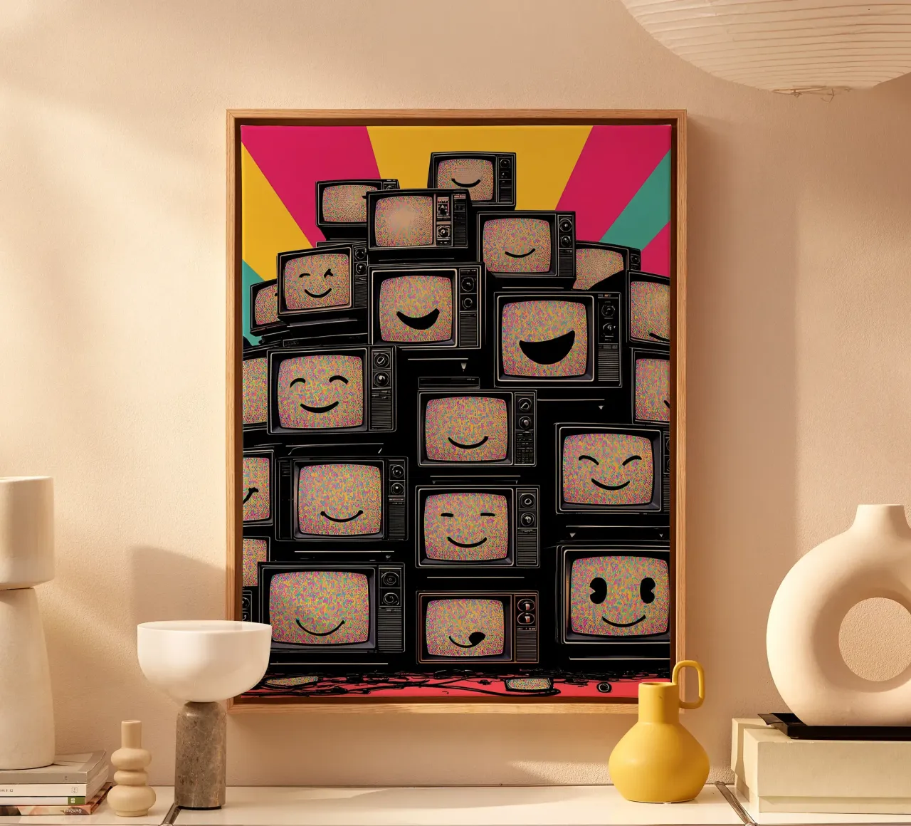 Stack Of Old Tv's - Pop Art canvas with Floater frame by ColorCrash Gallery