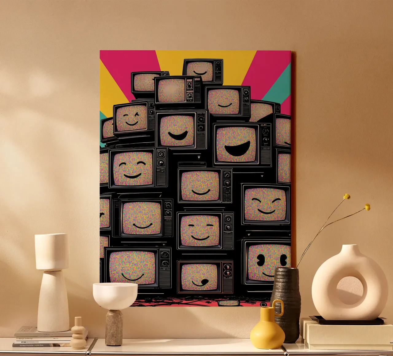 Stack Of Old Tv's - Pop Art canvas with Floater frame by ColorCrash Gallery