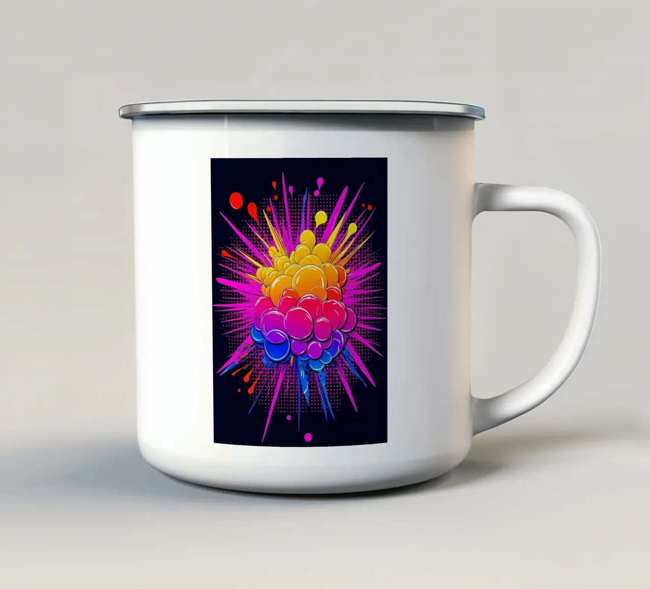 Scoppio di bolle - Pop Art tazza in smalto da ColorCrash Gallery