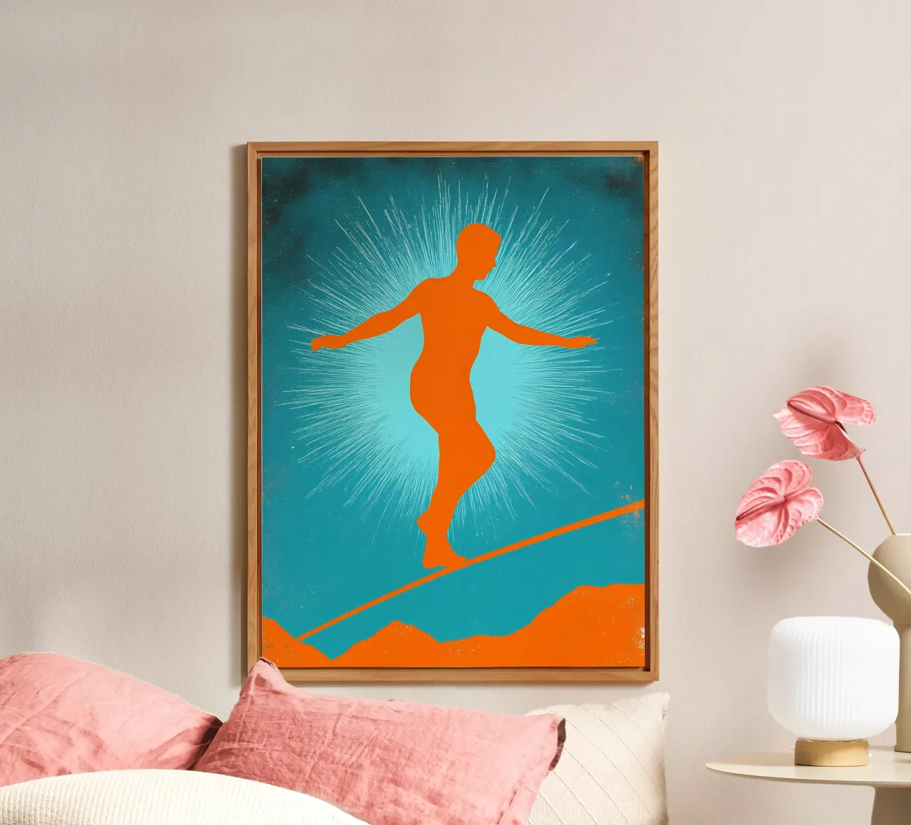 Persona in equilibrio su una corda - Pop Art alluminio dibond da ColorCrash Gallery