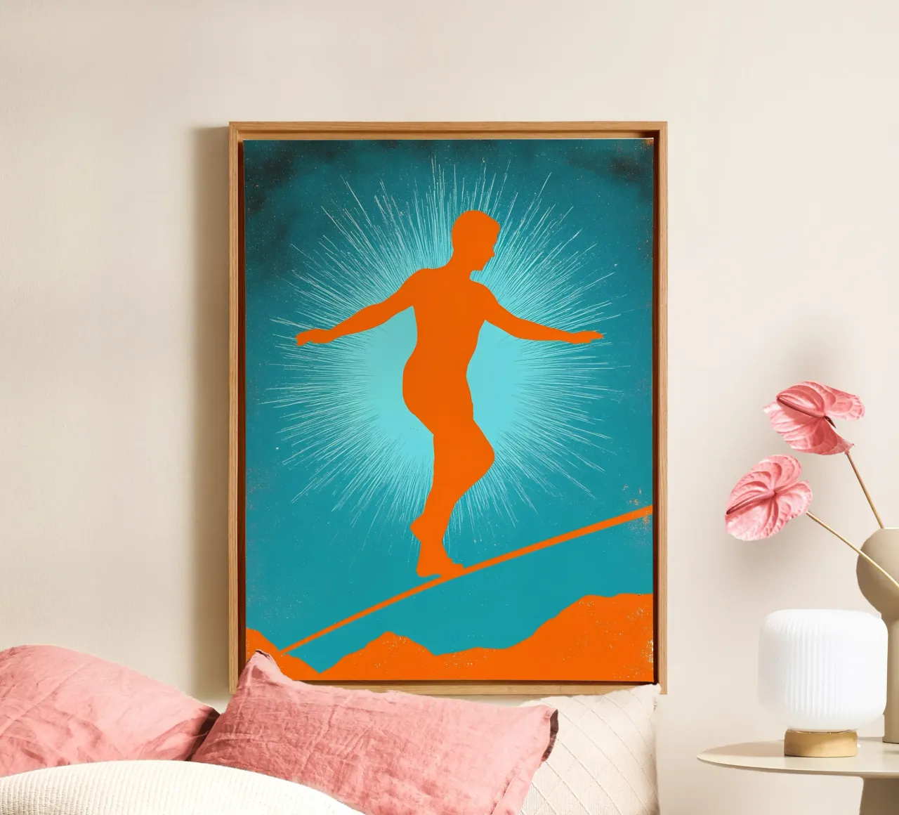 Persona in equilibrio su una corda - Pop Art tela con Cornice a cassetta da ColorCrash Gallery