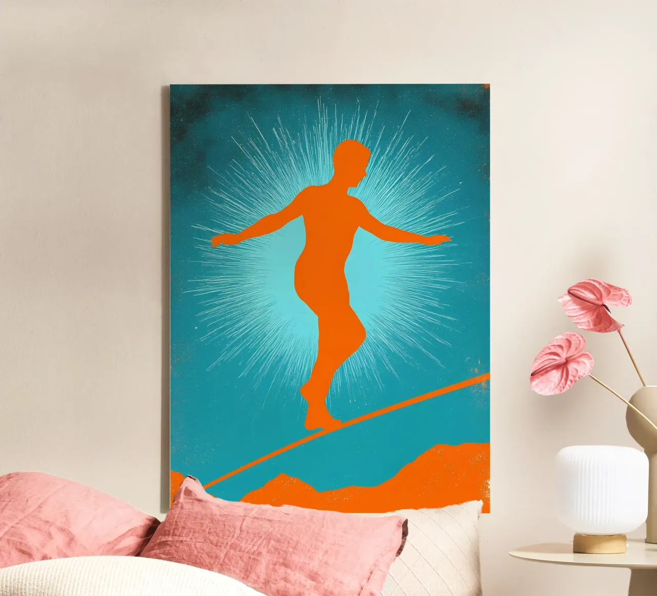 Persona in equilibrio su una corda - Pop Art tela con Cornice a cassetta da ColorCrash Gallery
