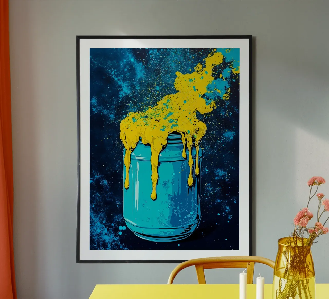 Vaso riempito con esplosione di colori - Pop Art poster da ColorCrash Gallery