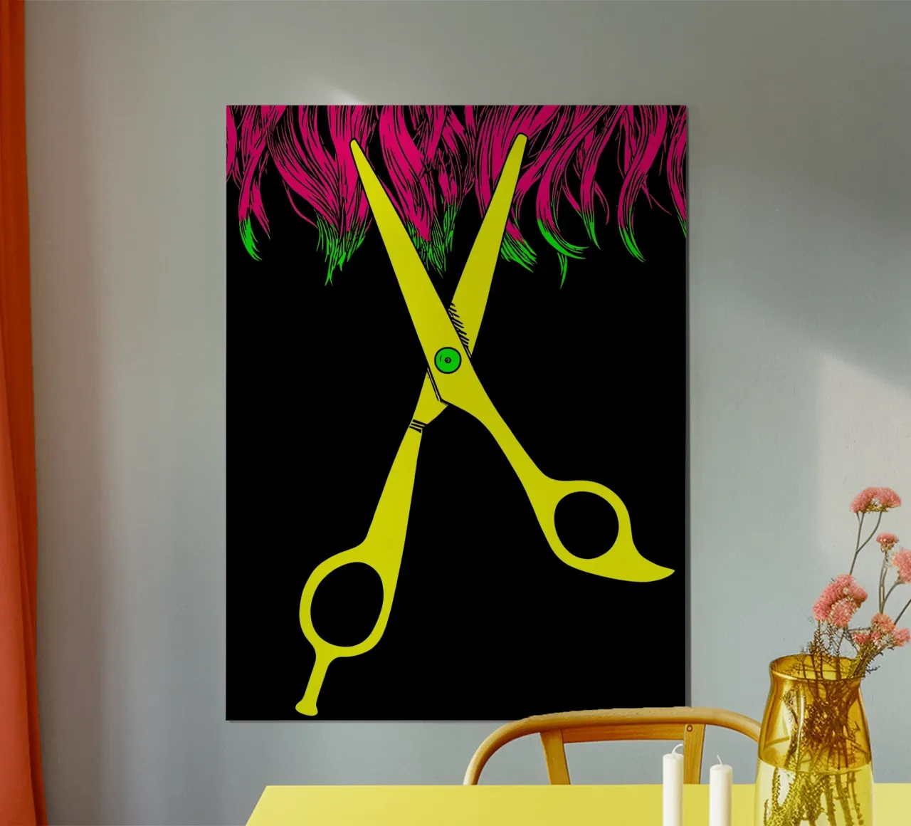 Forbice da barbiere - Pop Art poster con telaio in alluminio da ColorCrash Gallery