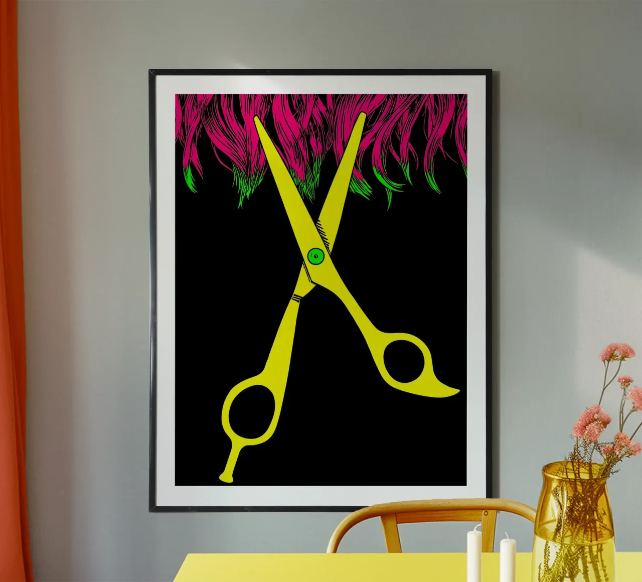 Forbice da barbiere - Pop Art poster con telaio in alluminio da ColorCrash Gallery