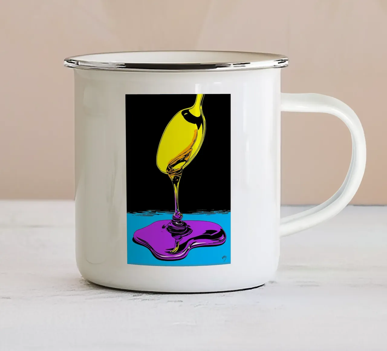 Miele che gocciola dal cucchiaio - Pop Art tazza in smalto da ColorCrash Gallery