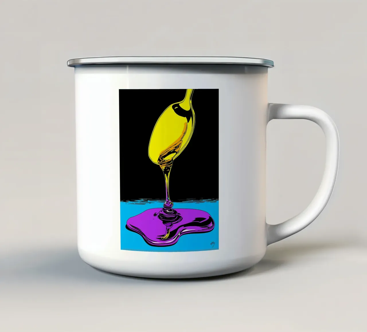 Miele che gocciola dal cucchiaio - Pop Art tazza in smalto da ColorCrash Gallery