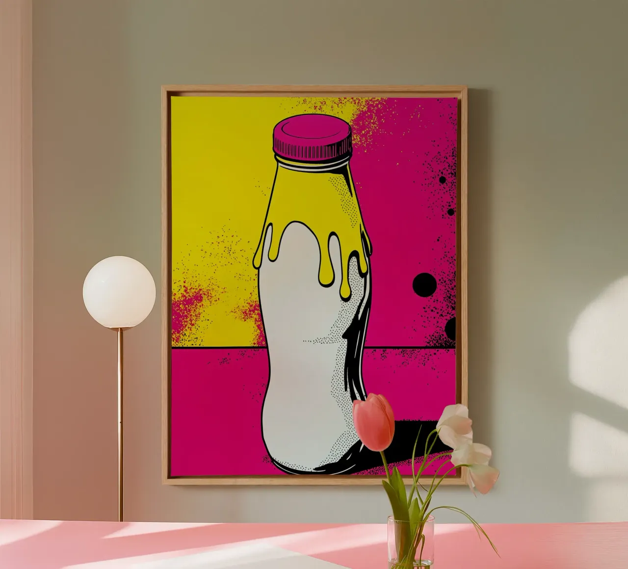 Bottiglia di latte - Pop Art tela con Cornice a cassetta da ColorCrash Gallery