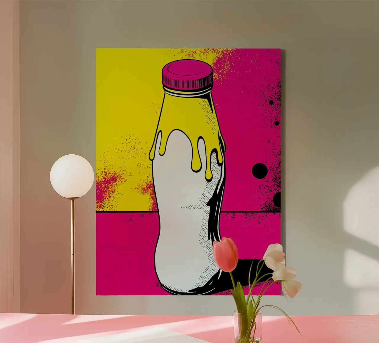 Bottiglia di latte - Pop Art tela con Cornice a cassetta da ColorCrash Gallery