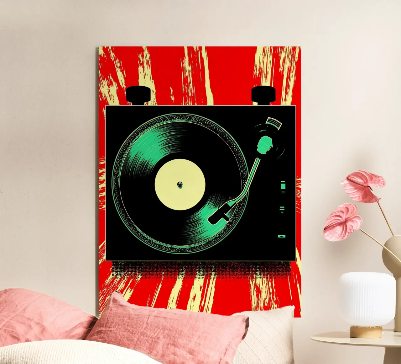 Disco in vinile con giradischi - Pop Art alluminio dibond da ColorCrash Gallery
