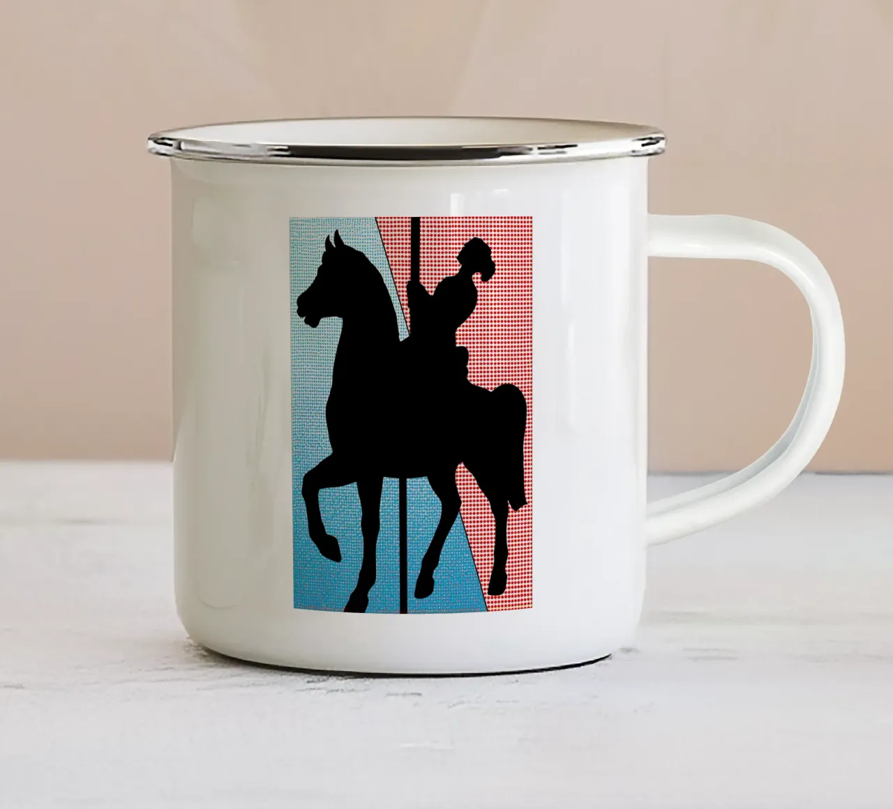 Cavaliere a cavallo - Pop Art tazza in smalto da ColorCrash Gallery