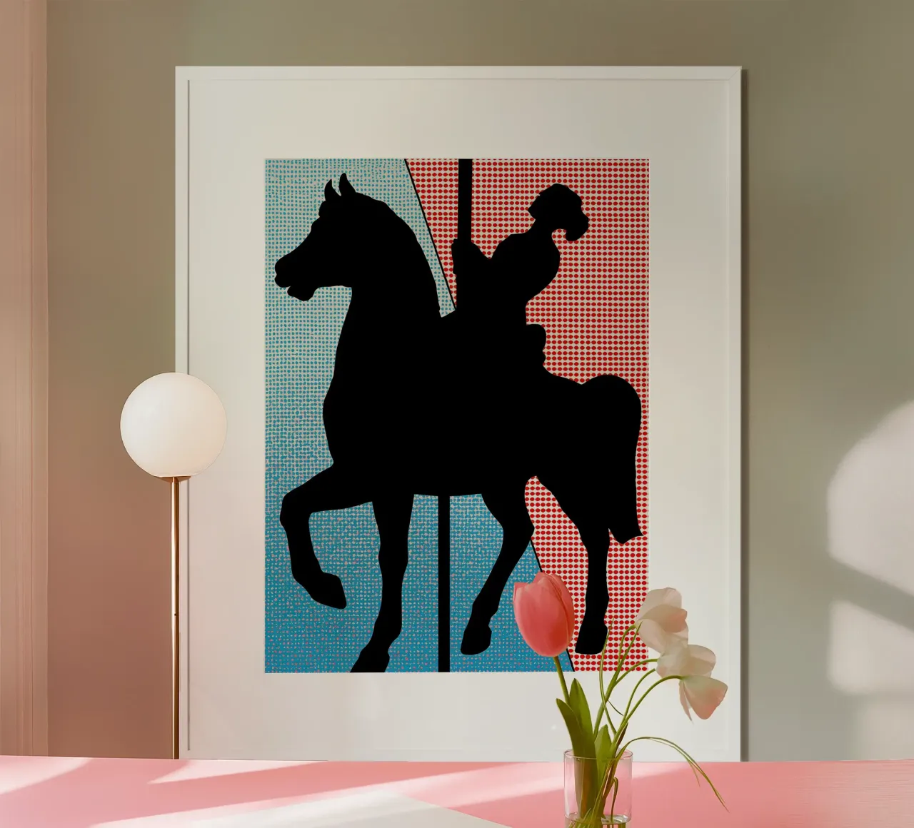 Cavaliere a cavallo - Pop Art poster con telaio in plastica da ColorCrash Gallery