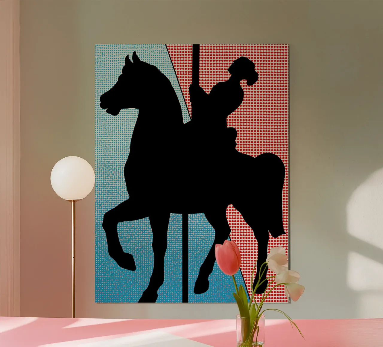 Cavaliere a cavallo - Pop Art poster con telaio in plastica da ColorCrash Gallery