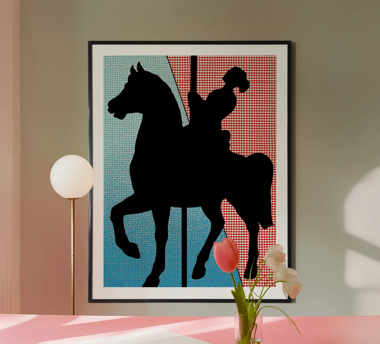 Cavaliere a cavallo - Pop Art poster con telaio in plastica da ColorCrash Gallery