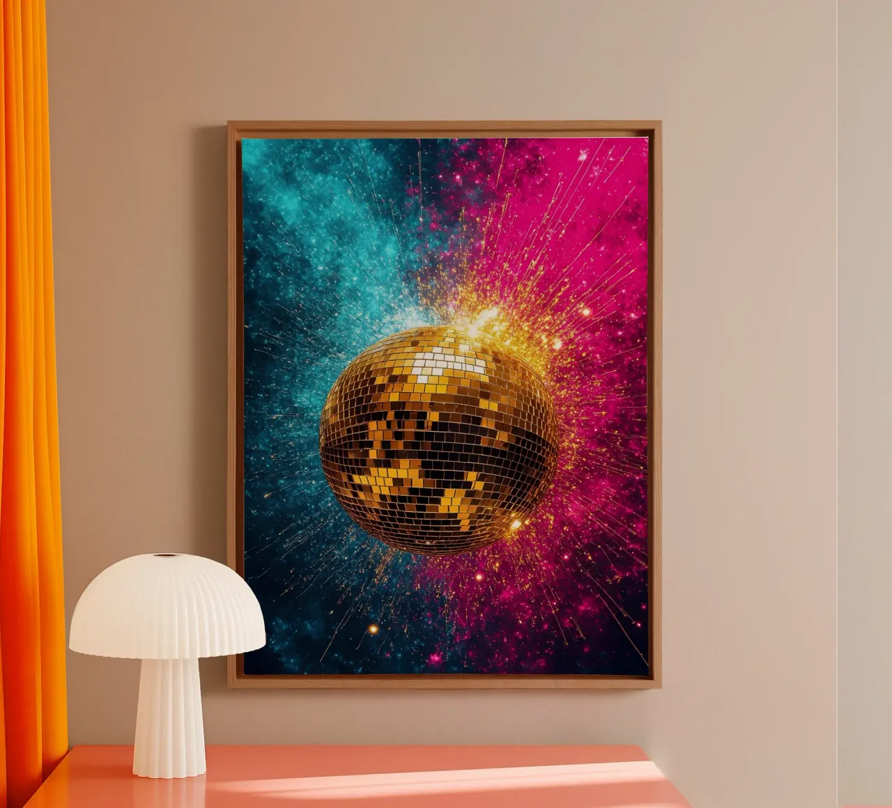 Sparkling Disco Ball - Pop Art canvas with Floater frame by ColorCrash Gallery