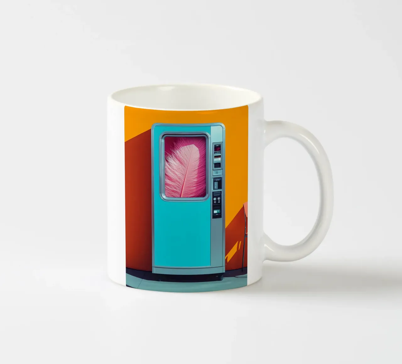 Piuma nel distributore automatico - Pop Art tazza in ceramica da ColorCrash Gallery