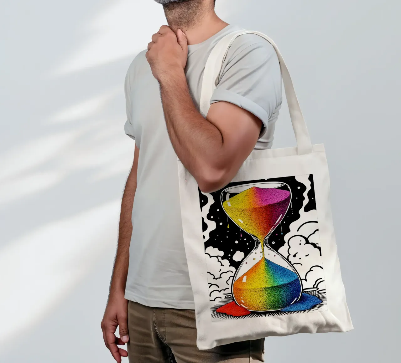 Clessidra di sabbia colorata - Pop Art borsa in juta da ColorCrash Gallery