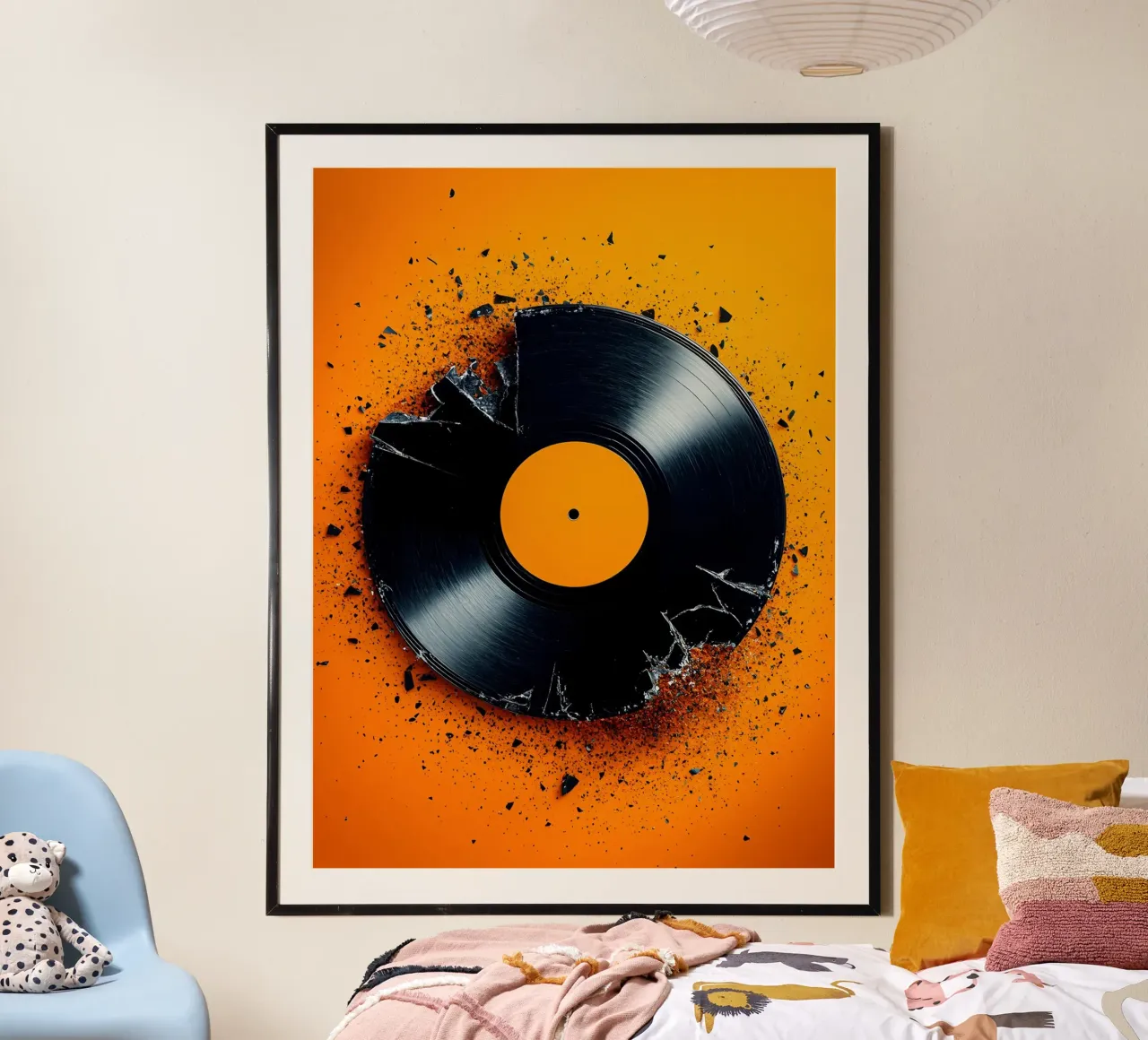 Disco in vinile rotto - Pop Art poster con telaio in legno da ColorCrash Gallery