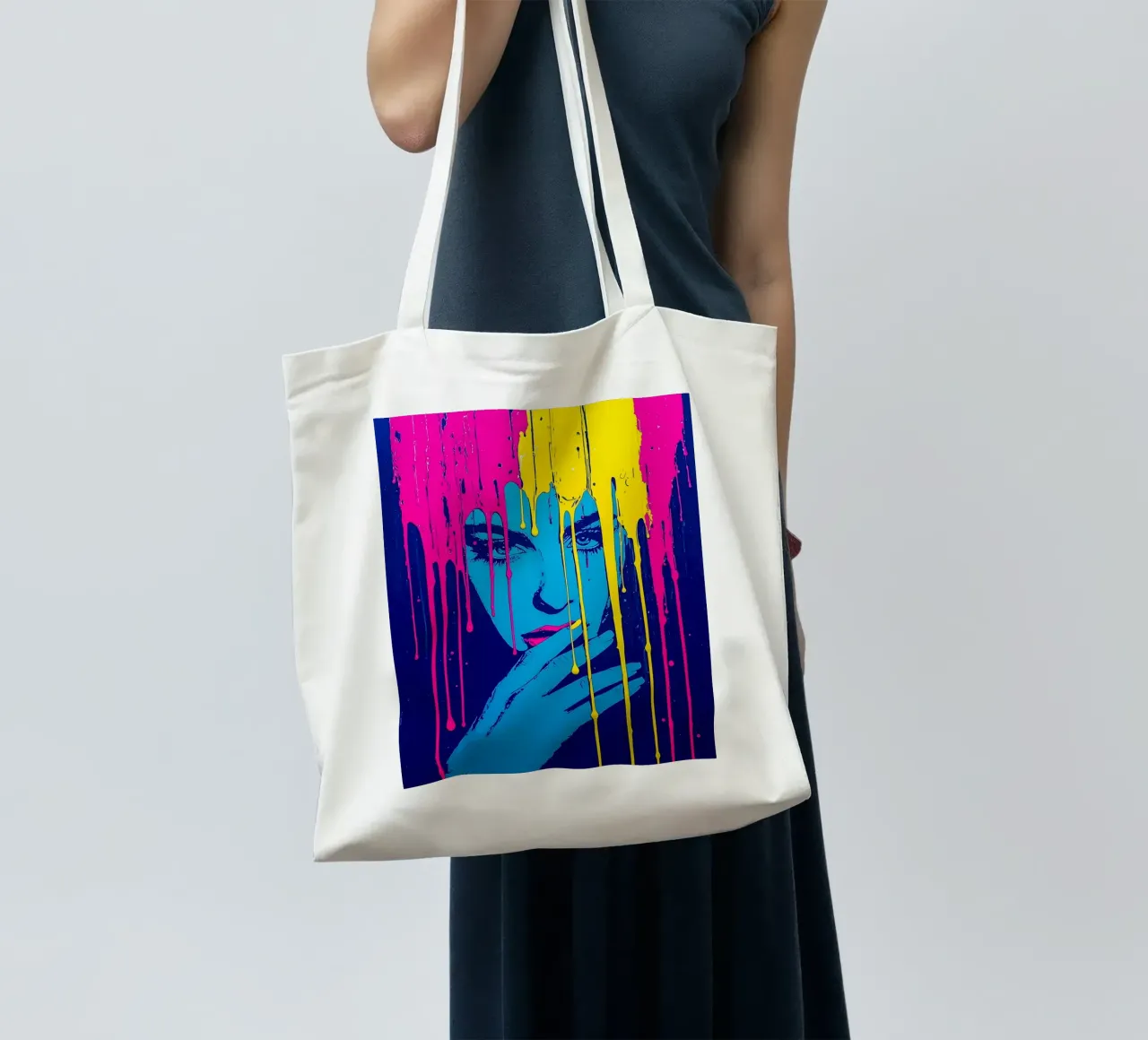 Donna dai colori sgocciolanti - Pop Art borsa in juta da ColorCrash Gallery